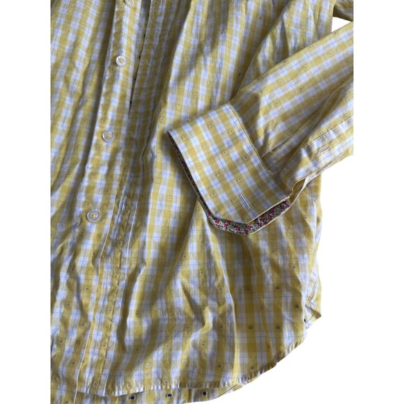BUGATCHI Men's Yellow Plaid Print Long Sleeve Button Down Shirt Size M - Picture 7 of 8